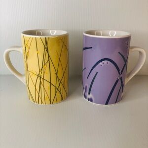 Starbucks Summer Meadows Yellow Wheat Purple Lavender Tall Coffee Mug Set of Two